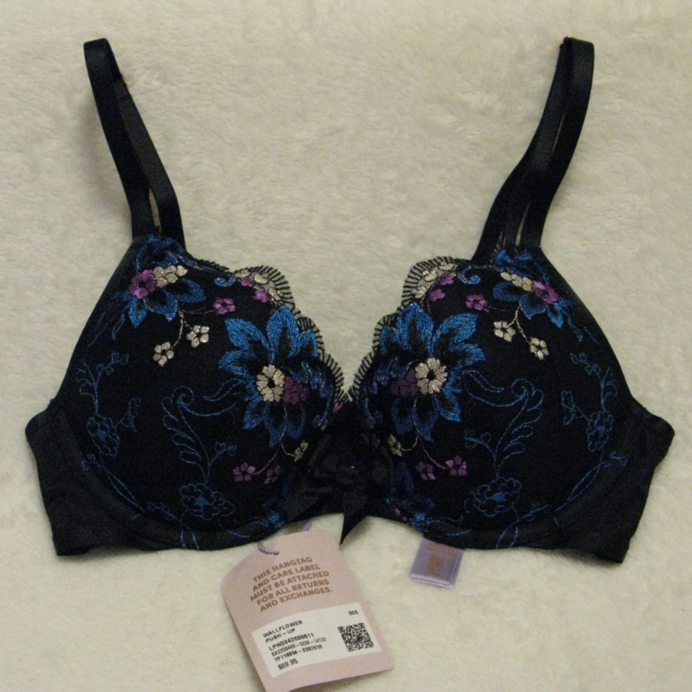 Fenty Savage Wallflower Padded Push Up Bra Sz 30C Embroidered Black NWT